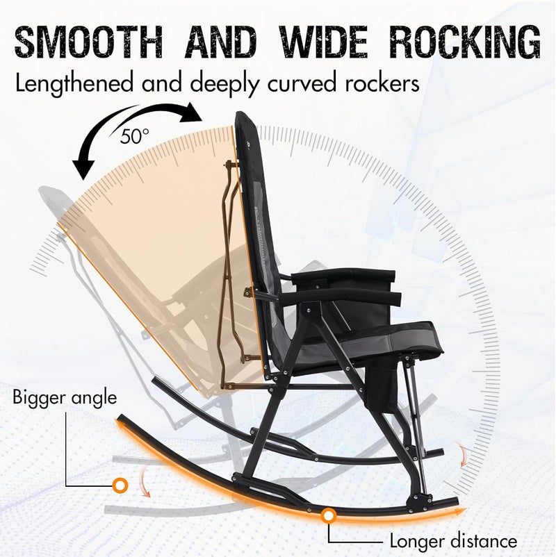 Portal Oversized Folding Rocking Camping Chair Portable Outdoor Rocker with High Back Hard Armrests Carry Bag, Supports 400 lbs - Image 4